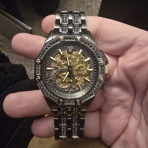 Bulova Black and Gold Skeleton Watch